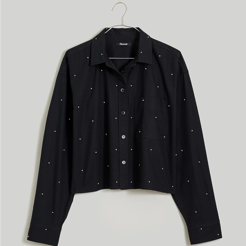 Madewell Poplin Embellished Cropped Button-Up Shirt Blouse Top